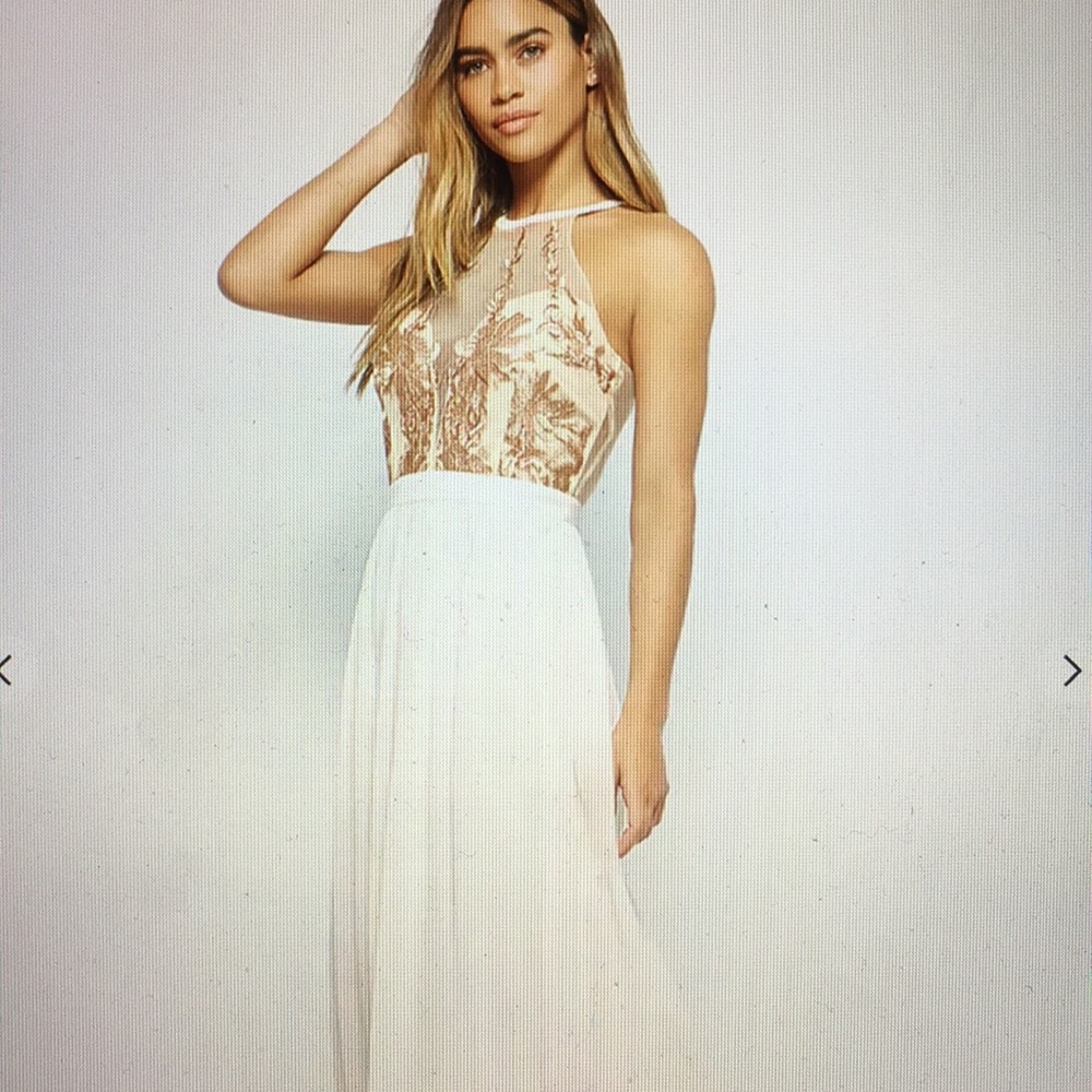 Gold and cream floral embroidered maxi dress